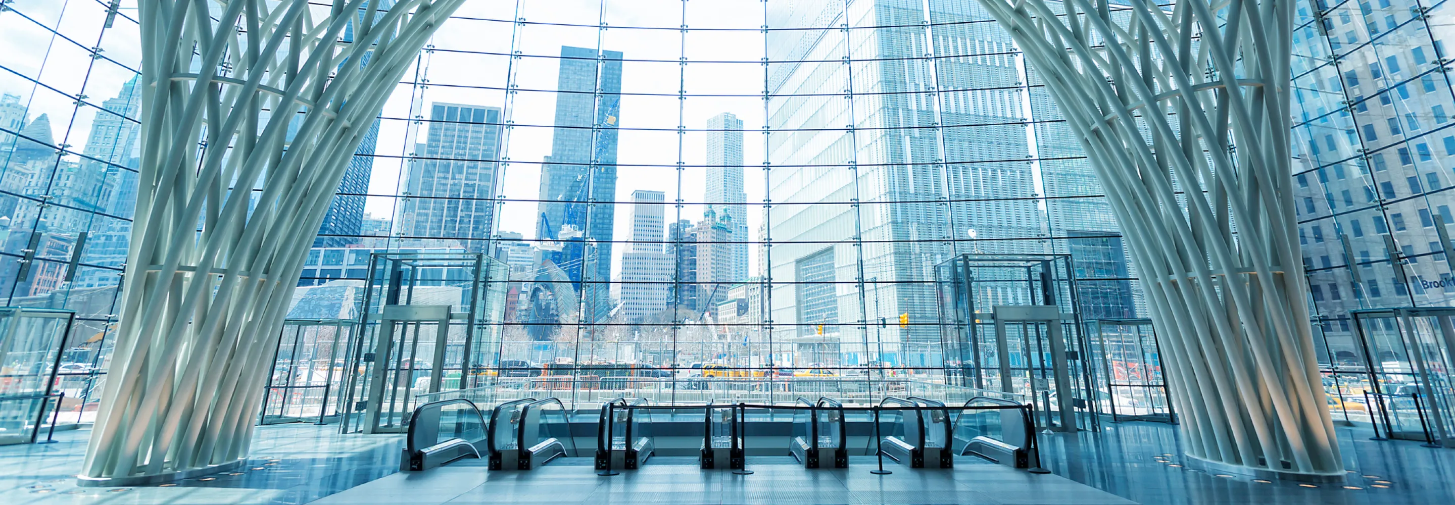 view from inside modern glass building