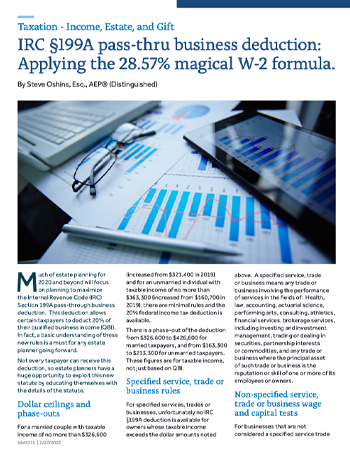 IRC 199A pass-thru business deduction: Applying the 28.57% magical W-2 formula
