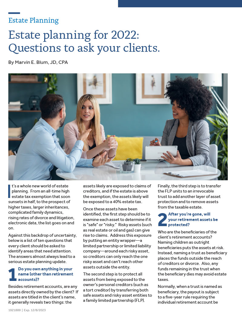 Estate planning for 2022: Questions to ask your clients