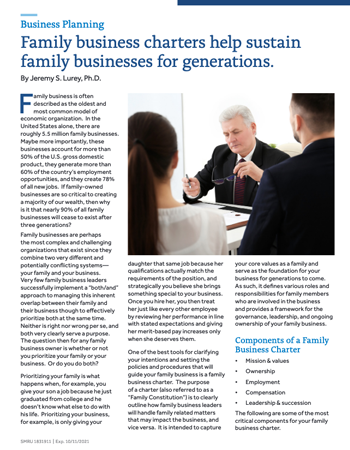 Family business charters help sustain family businesses for generations