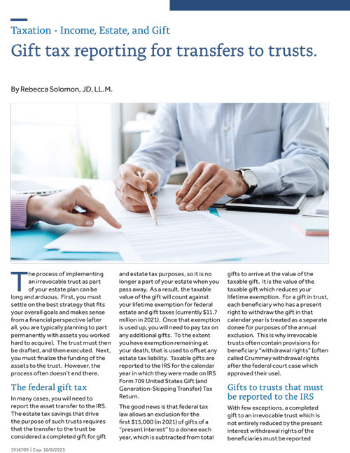 Gift tax reporting for transfers to trusts