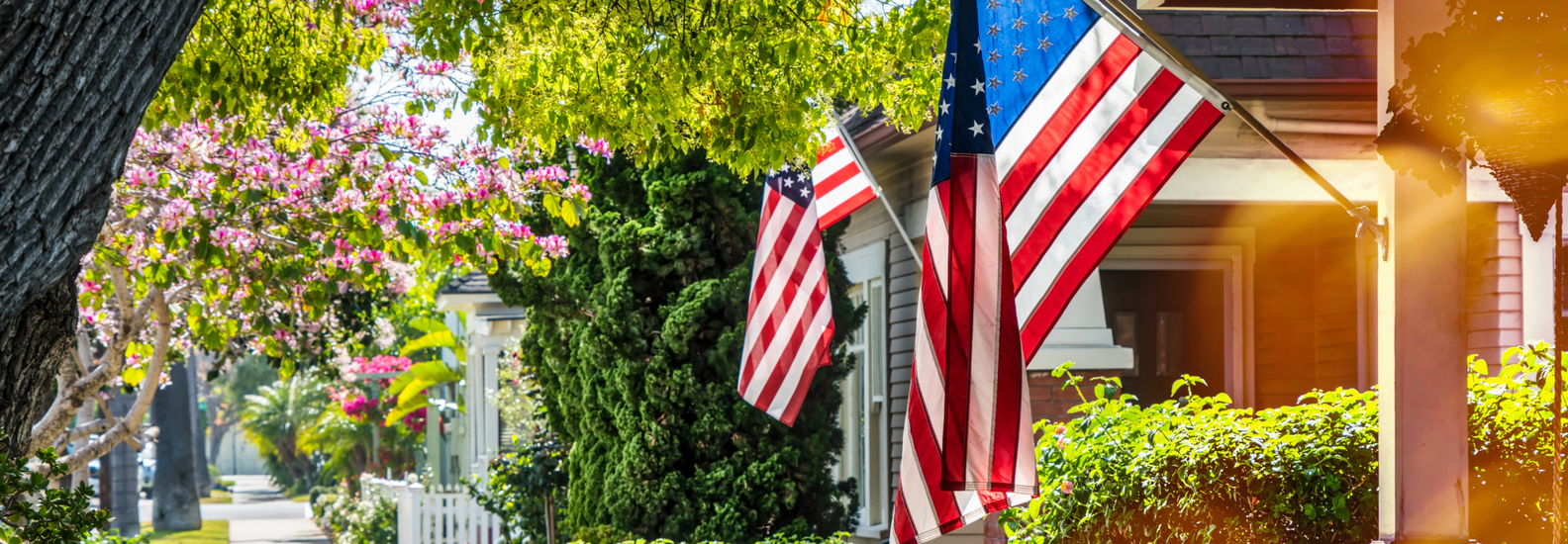 American Flags on a residential street
