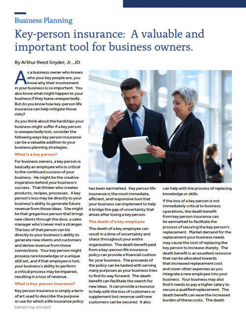 Key-person insurance: A valuable and important tool for business owners