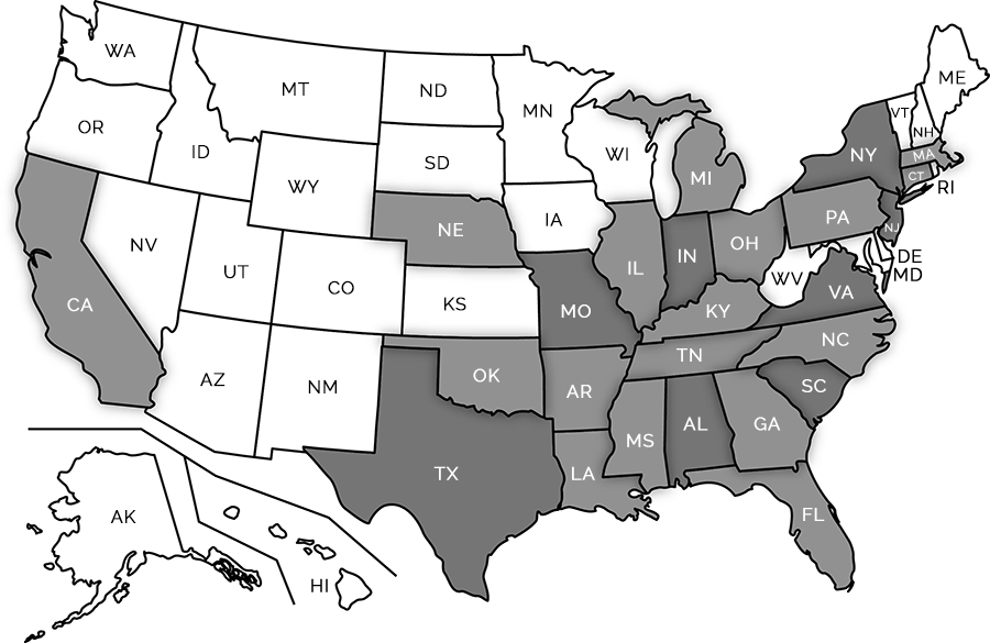 Black and white map of the United States