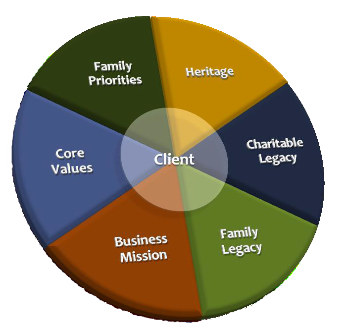 Initial Meeting, Discovery, Design, Recommend, Implement, and Plan Summary as steps on the wheel of Client Service