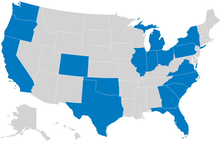 Map of the US where we service