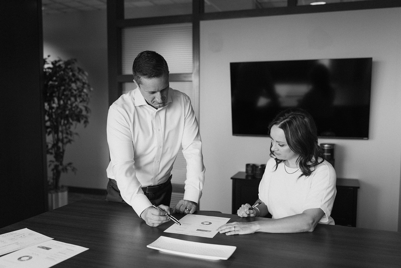 Megan & Nate Working BW