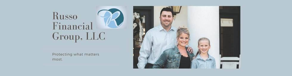 Russo Financial Group logo and photo of Cassidy Russo and family