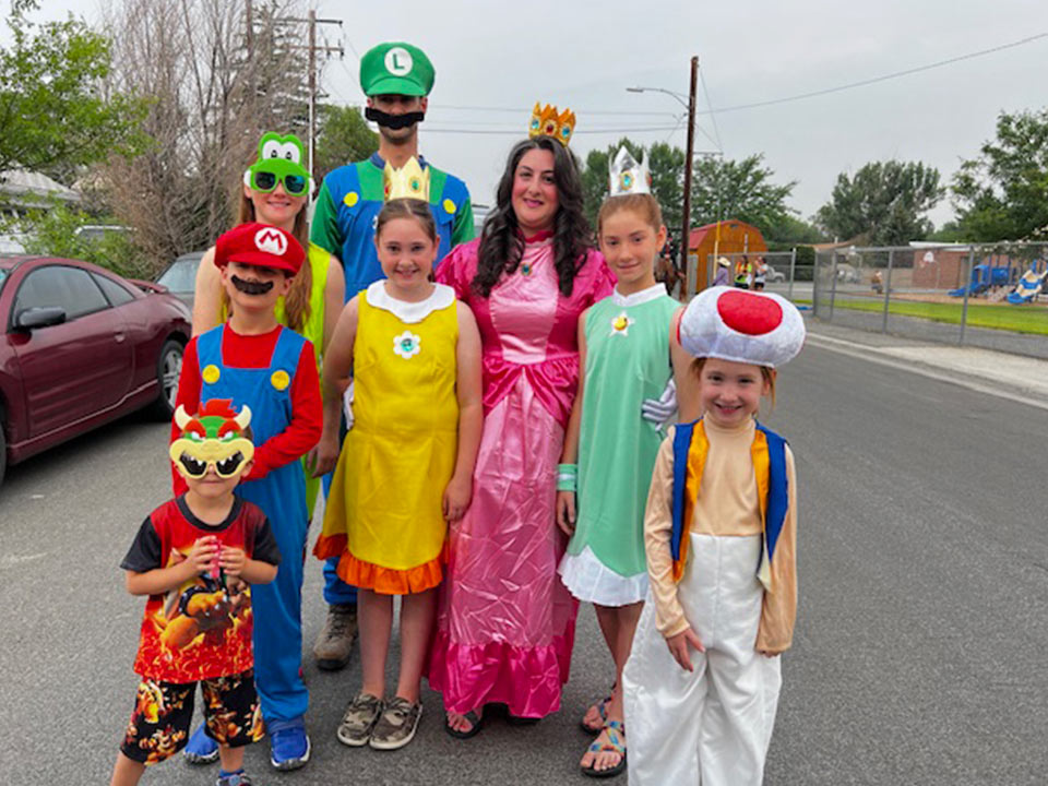 dressed up in Mario costumes