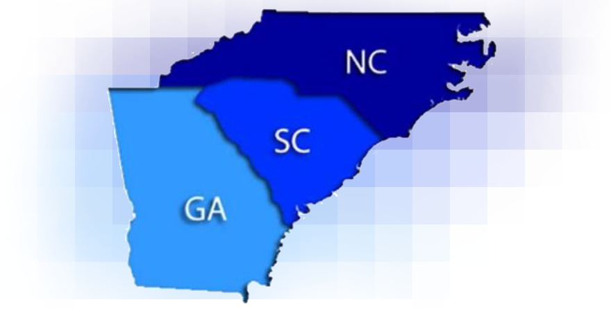 Georgia, South Carolina and North Carolina Map