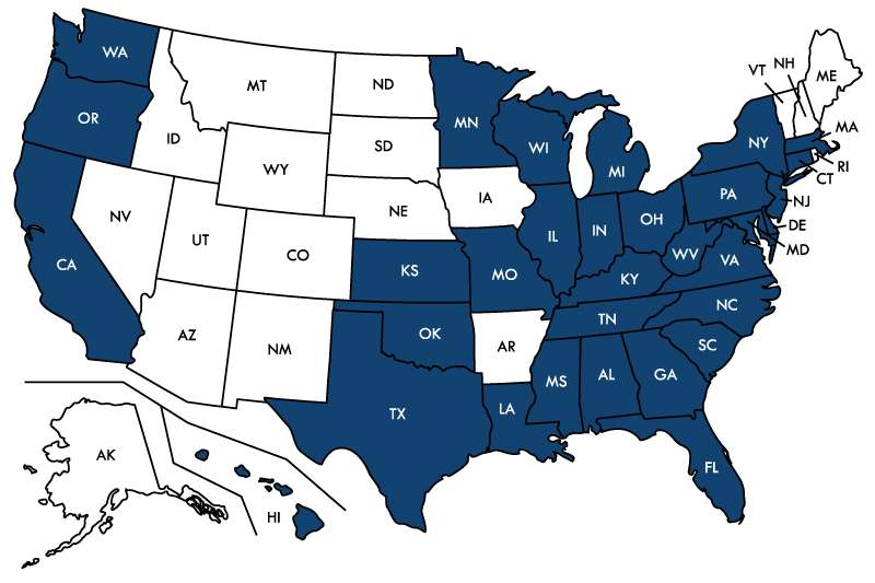 Map of USA where we do business