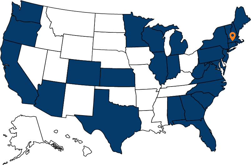 US Map With States Shaded Blue to Indicate Where Ostberg & Associates are Licensed to do Business Image