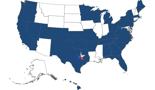 US Map With States Shaded Blue Where Mark Stratton is Licensed Image