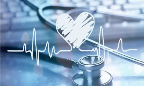 hand drawn ekg line with heart keyboard and stethoscope background