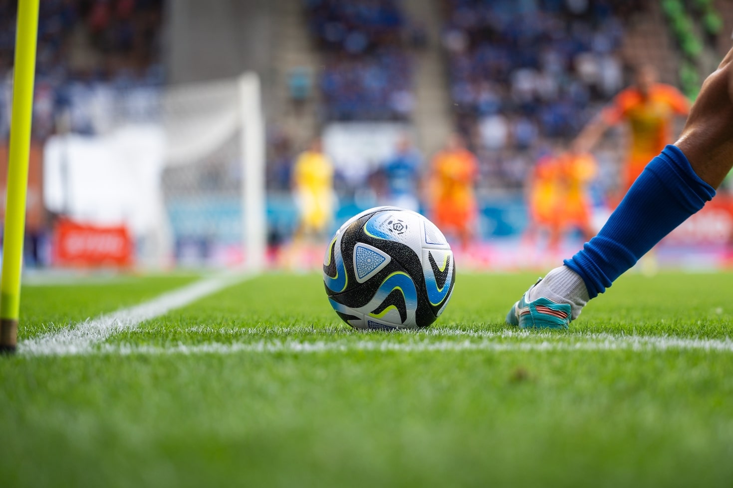 Soccer ball on a corner kick