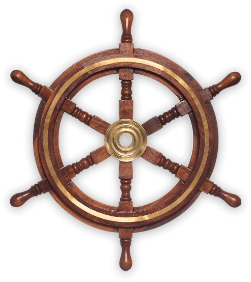 brass and wood ship wheel