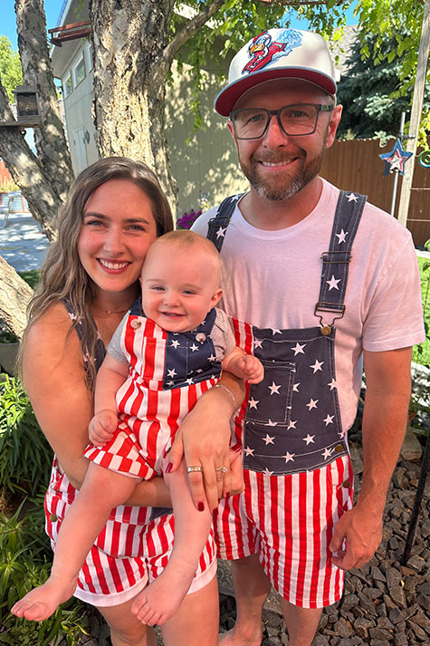 Makena and her family in American Flag overalls