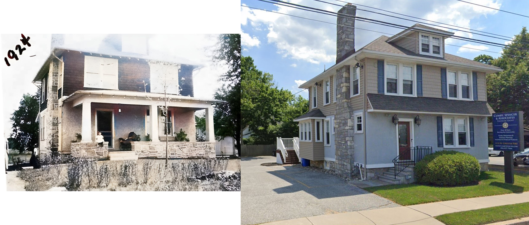 Photo of the Cumby, Spencer & Associates' office from 1924 and present time