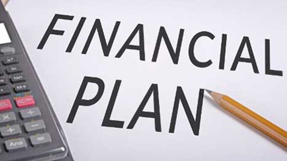 Financial Plan text with a calculator and pen next to it