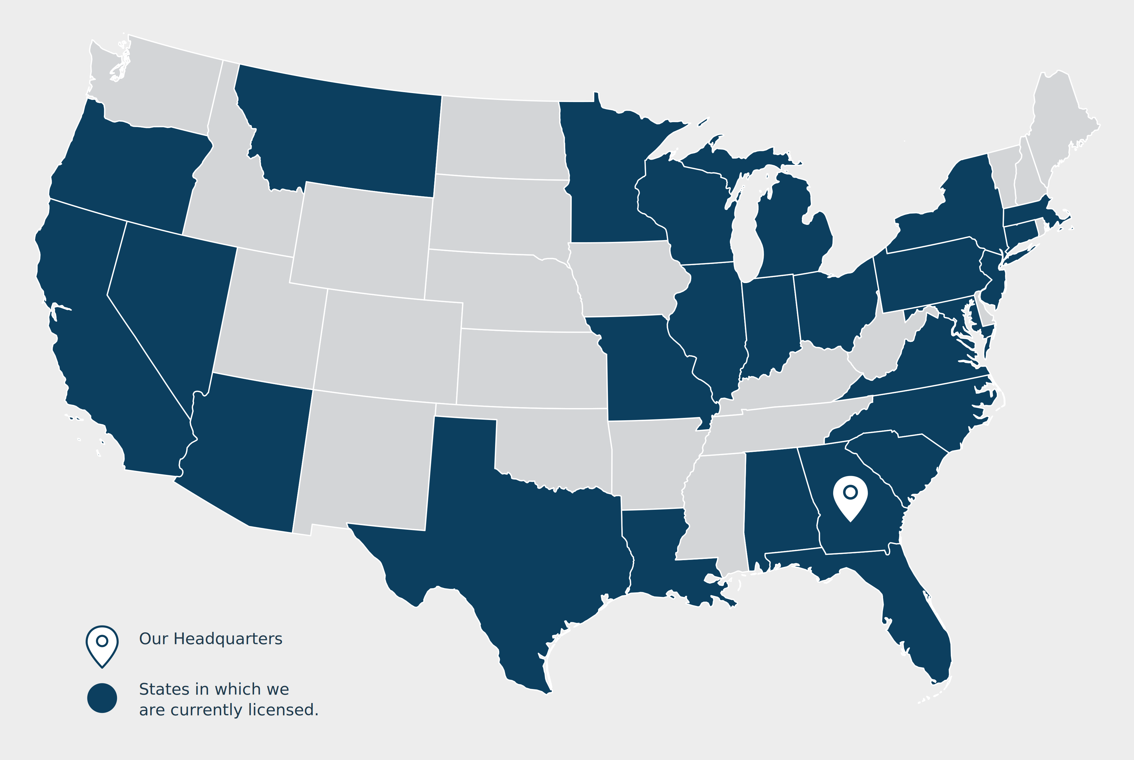 Map of states where Jones & Co Wealth Strategies is licensed to do business