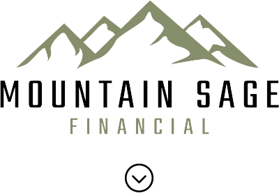 Mountain Sage logo with arrow down icon indicating there is content below