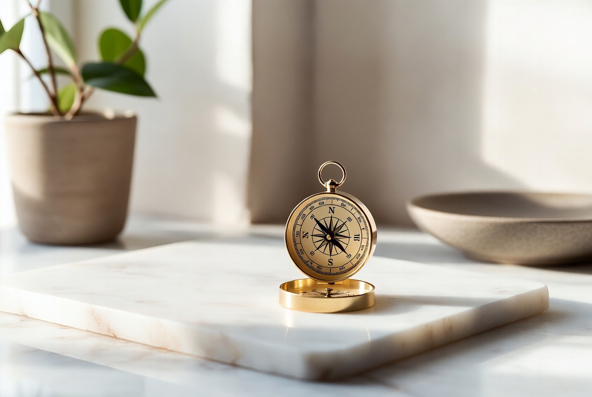 Compass on a desktop, exploration, understanding, uncovering